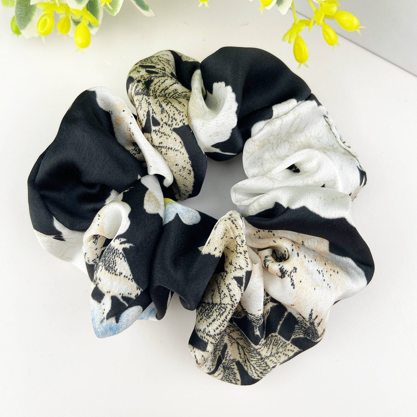 Satin flower elastic rubber band hair tie