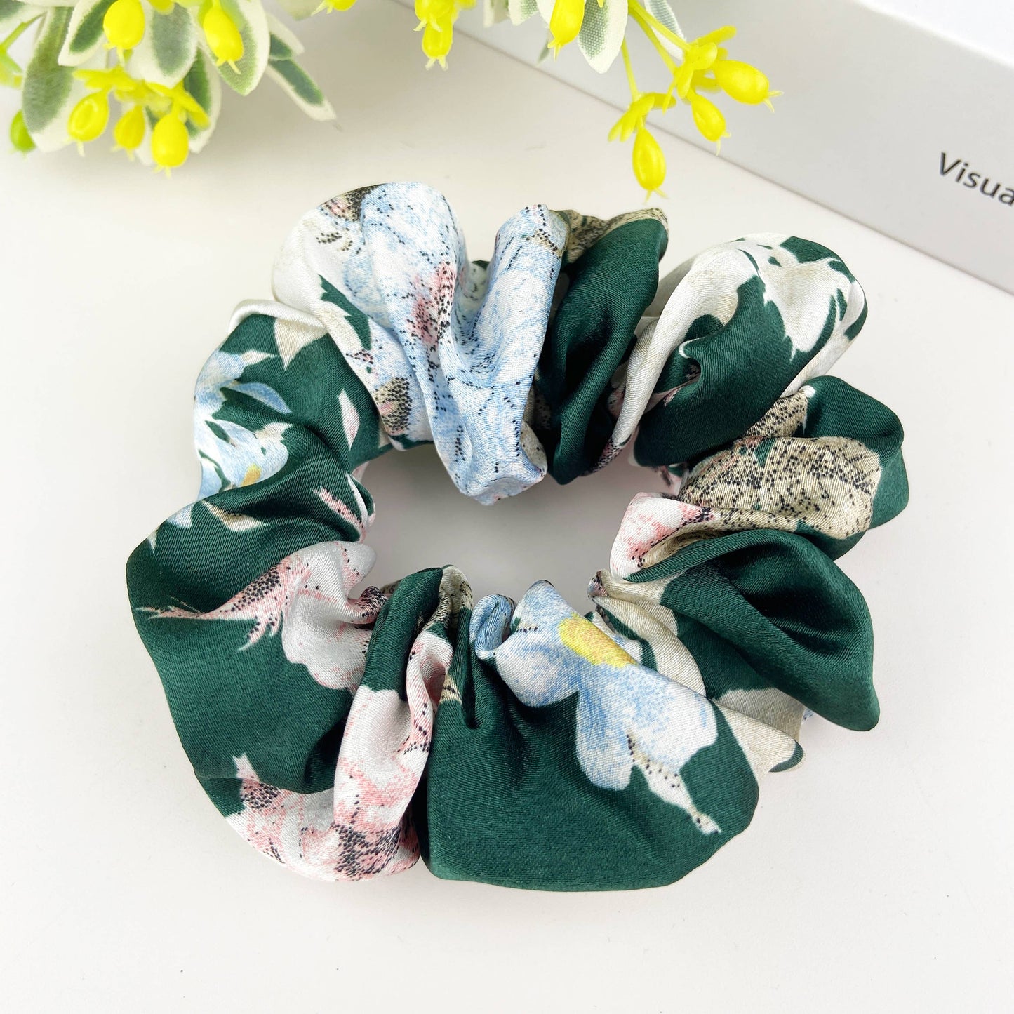 Satin flower elastic rubber band hair tie
