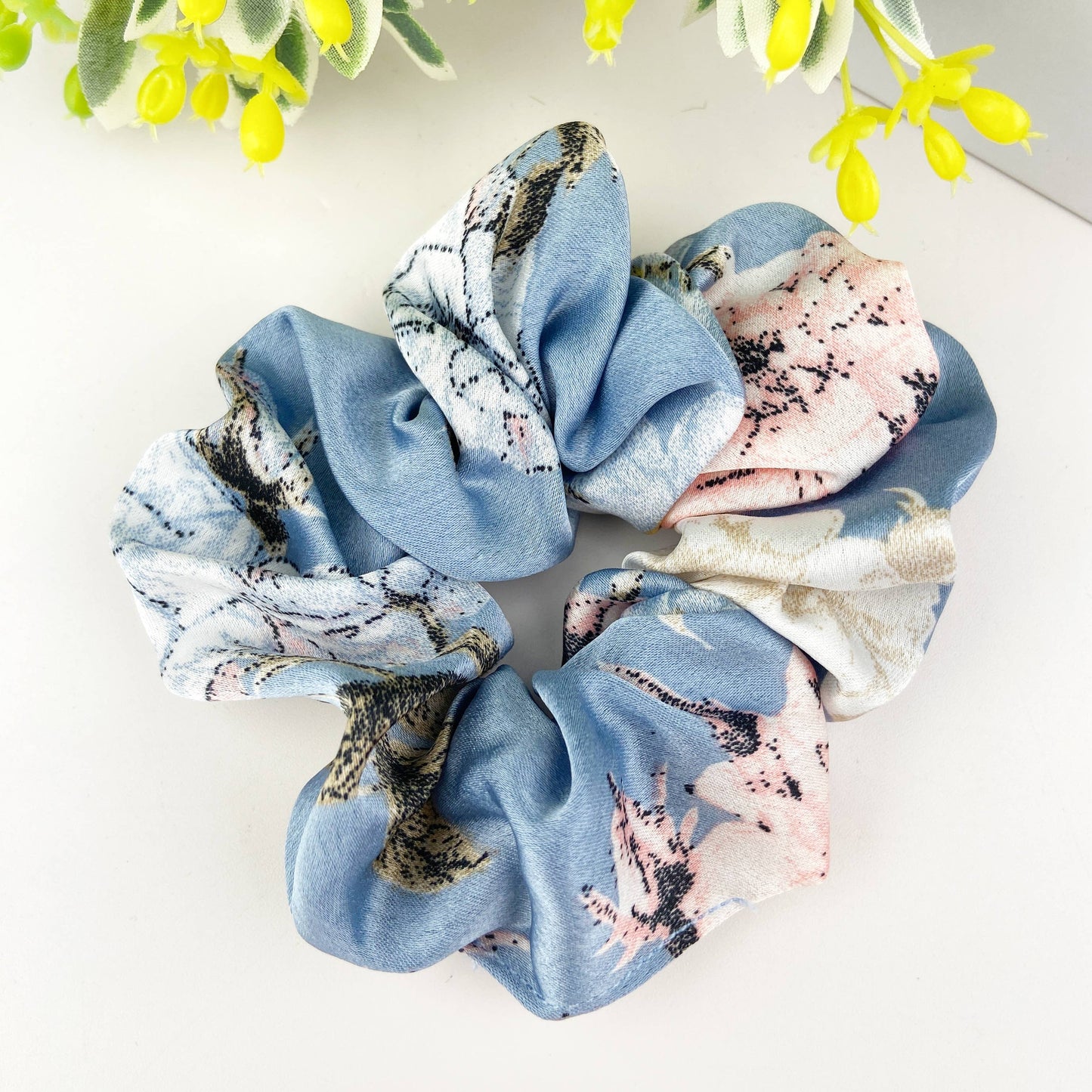 Satin flower elastic rubber band hair tie
