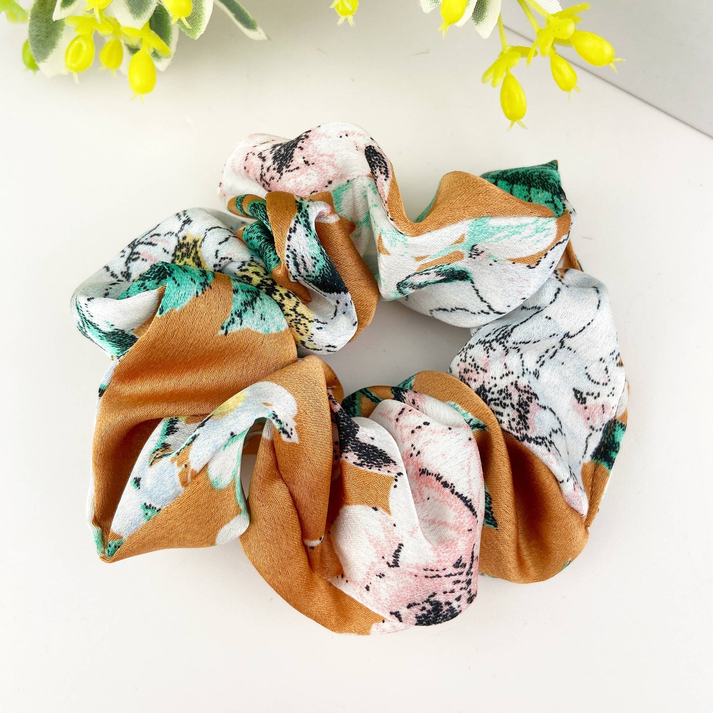 Satin flower elastic rubber band hair tie
