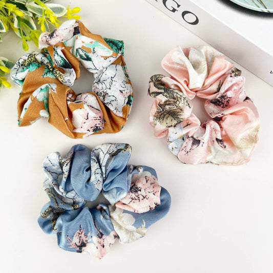 Satin flower elastic rubber band hair tie