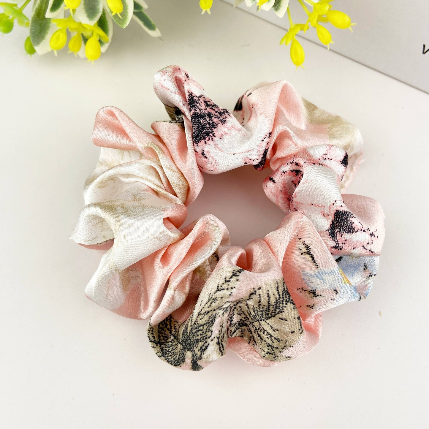 Satin flower elastic rubber band hair tie