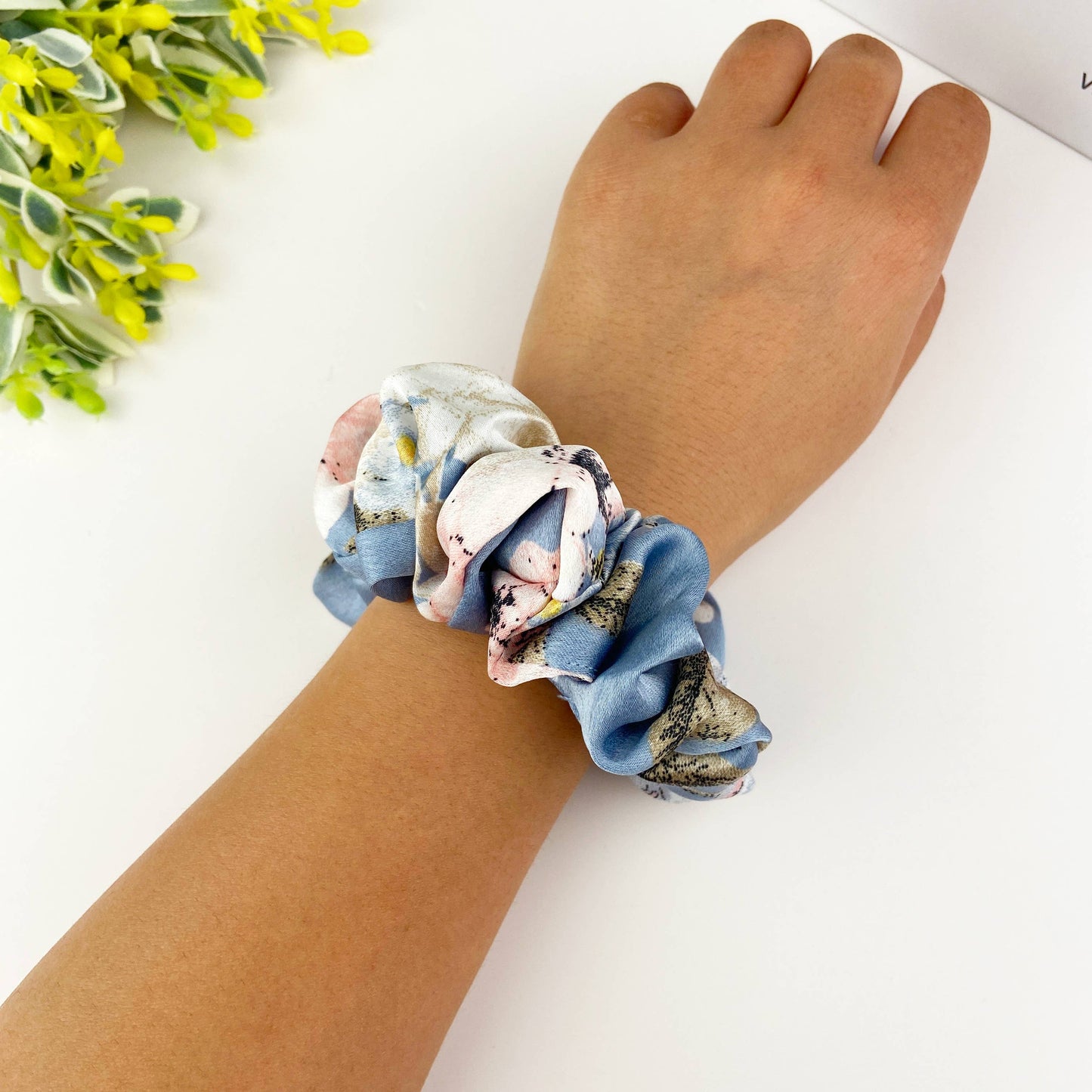 Satin flower elastic rubber band hair tie